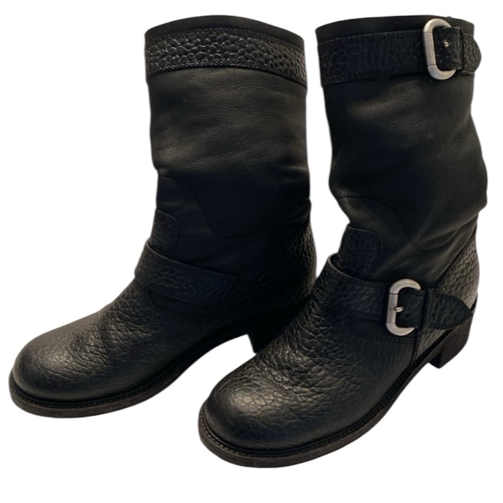 Giuseppe Zanotti Black Fur Lined Leather Moto Boots 40.5/10.5 EUC